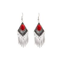 Zinc Alloy Tassel Earring with turquoise antique silver color plated Bohemian style & for woman Sold By Pair