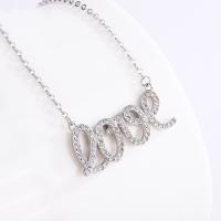 Cubic Zircon Micro Pave 925 Sterling Silver Necklace, with 1.18inch extender chain, Alphabet Letter, fashion jewelry & micro pave cubic zirconia & for woman, nickel, lead & cadmium free, 25x11mm, Length:Approx 16.54 Inch, Sold By PC
