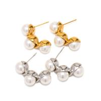Stainless Steel Stud Earrings, 316L Stainless Steel, with Plastic Pearl, Vacuum Ion Plating, fashion jewelry & for woman, more colors for choice, 25.50x9.30mm, Sold By Pair