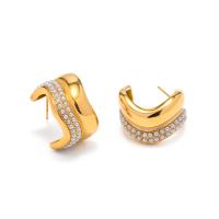 Stainless Steel Stud Earrings, 304 Stainless Steel, with Plastic Pearl, 18K gold plated, fashion jewelry & for woman, golden, 20x14.70mm, Sold By Pair
