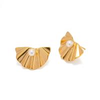 Stainless Steel Stud Earrings, 304 Stainless Steel, with Plastic Pearl, 18K gold plated, fashion jewelry & for woman, golden, 24.30x14.20mm, Sold By Pair