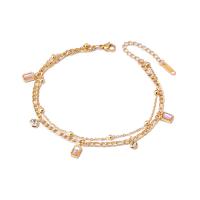 Fashion Jewelry Anklet, Titanium Steel, with 1.57inch extender chain, Double Layer & different styles for choice & for woman, golden, Length:Approx 8.27 Inch, Sold By PC
