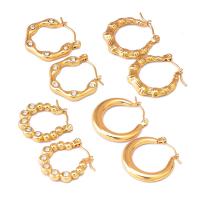 Titanium Steel  Earring plated & micro pave cubic zirconia & for woman golden Sold By Pair