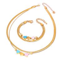Jewelry Sets, Titanium Steel, with 1.97inch,1.57inch extender chain, Heart, plated, Double Layer & different styles for choice & for woman & enamel, golden, Length:Approx 15.75 Inch, Approx 16.14 Inch, Approx 6.3 Inch, Sold By PC
