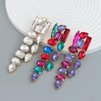 Tibetan Style Drop Earrings, with Glass Rhinestone, fashion jewelry & for woman, more colors for choice, nickel, lead & cadmium free, 97x26mm, Sold By Pair