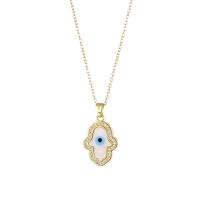 Evil Eye Jewelry Necklace, 304 Stainless Steel, with 1.97inch extender chain, 18K gold plated, micro pave cubic zirconia & for woman & enamel, golden, 26x15mm, Sold Per Approx 15.75 Inch Strand