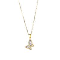 Stainless Steel Jewelry Necklace 304 Stainless Steel with 1.97inch extender chain Butterfly 18K gold plated fashion jewelry & micro pave cubic zirconia & for woman golden Sold Per Approx 15.75 Inch Strand