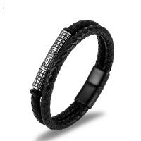 ПУ шнур браслеты, Искусственная кожа, с Нержавеющая сталь 316, ювелирные изделия моды & Мужский, черный, длина:21.5 см, продается PC