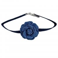 Mode-Halskette, Stoff, mit Zinklegierung, Blütenblätter, handgemacht, für Frau, blau, verkauft von PC
