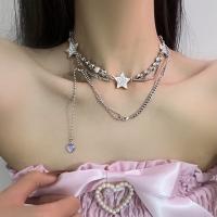 Zinc Alloy smykker halskæde, forgyldt, forskellige stilarter for valg & Micro Pave cubic zirconia & for kvinde, sølv, Solgt af PC