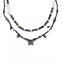Zinklegierung Schmuck Halskette, mit Naturstein & Kunststoff Perlen, handgemacht, verschiedene Stile für Wahl & für Frau, grün, verkauft von PC