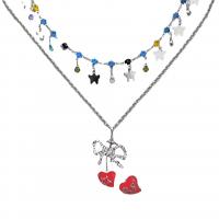 Zinklegierung Schmuck Halskette, plattiert, verschiedene Stile für Wahl & Micro pave Zirkonia & für Frau & Emaille, Silberfarbe, verkauft von PC