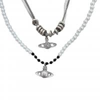 Zinklegierung Schmuck Halskette, mit Kunststoff Perlen, plattiert, verschiedene Stile für Wahl & Micro pave Zirkonia & für Frau, Silberfarbe, verkauft von PC