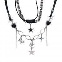 Zinc Alloy Jewelry Necklace with PU Leather Cord plated & micro pave rhinestone & for woman silver color Sold By PC