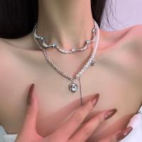 Zink Alloy Jewelry Sets, med STRASS & Plast Pearl, plated, olika stilar för val & för kvinna, silver, Säljs av PC