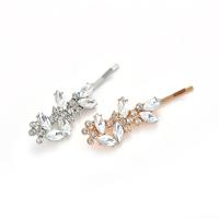 Tibetan Style Hair Slide, Leaf, plated, for woman & with rhinestone, more colors for choice, 70x25mm, Sold By PC