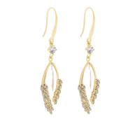 Tibetan Style Drop Earrings, with Cats Eye, Leaf, gold color plated, micro pave cubic zirconia & for woman, 50mm, Sold By Pair