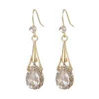 Zinc Alloy Drop Earring with Crystal Teardrop gold color plated fashion jewelry & for woman & with rhinestone Sold By Pair