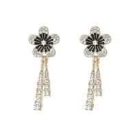 Tibetan Style Tassel Earring, Flower, gold color plated, for woman & enamel & with rhinestone, 15x38mm, Sold By Pair