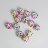 Akryl smycken pärlor, Rund, DIY & med strass, flerfärgad, 14mm, Ca 100PC/Bag, Säljs av Bag