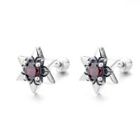 925 Sterling Silver Stud Earrings Star Antique finish fashion jewelry & micro pave cubic zirconia & for woman nickel lead & cadmium free 9mm Sold By Pair
