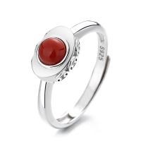 925 Sterling Silver Finger Rings with Yunnan Red Agate Ingot Antique finish fashion jewelry & for woman nickel lead & cadmium free 8mm Sold By PC