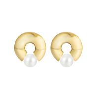 Goujon Laiton, avec perle de plastique, Placage, bijoux de mode & pour femme, plus de couleurs à choisir, protéger l'environnement, sans nickel, plomb et cadmium, 15x16mm, Vendu par paire