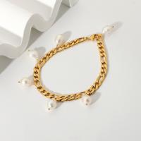 Stainless Steel Jewelry Bracelet 304 Stainless Steel with Freshwater Pearl 18K gold plated fashion jewelry & for woman golden Sold Per Approx 7.09 Inch Strand