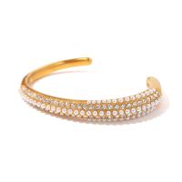 Stainless Steel Bangle 304 Stainless Steel with Plastic Pearl 18K gold plated fashion jewelry & for woman & with rhinestone golden 11mm Inner Approx 73mm Sold By PC