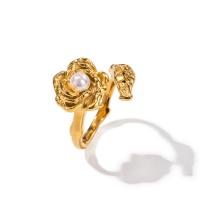 Edelstahl Ringe, 304 Edelstahl, mit Kunststoff Perlen, 18K vergoldet, Modeschmuck & für Frau, goldfarben, verkauft von PC