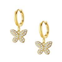 Stainless Steel Huggie Hoop Earring 304 Stainless Steel Butterfly plated fashion jewelry & micro pave cubic zirconia & for woman golden Sold By Pair