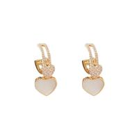 Cubic Zirconia Micro Pave Brass Earring Heart gold color plated fashion jewelry & micro pave cubic zirconia & for woman & enamel nickel lead & cadmium free Sold By Pair