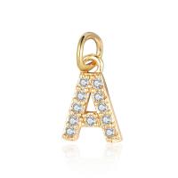 Cubic Zirconia Micro Pave Brass Pendant Alphabet Letter gold color plated fashion jewelry & DIY & micro pave cubic zirconia nickel lead & cadmium free Sold By PC