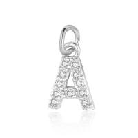 Cubic Zirconia Micro Pave Brass Pendant Alphabet Letter silver color plated fashion jewelry & DIY & micro pave cubic zirconia nickel lead & cadmium free Sold By PC