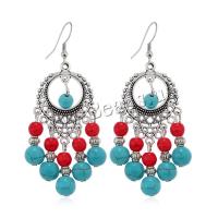 Zinc Alloy Drop Earrings with turquoise silver color plated fashion jewelry & folk style & for woman & hollow mixed colors Sold By Pair