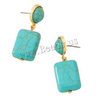 Boucles d'oreilles en alliage de zinc, cadre, Placage de couleur d'or, bijoux de mode & pour femme, bleu, 15x38mm, Vendu par paire