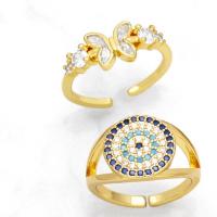 Evil Eye Jewelry Ring Finger, cobre, banhado, joias de moda & Varios pares a sua escolha & micro pavimento em zircônia cúbica, dourado, níquel, chumbo e cádmio livre, Diametro interno:Aprox 17mm, vendido por PC