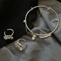 Zinklegierung Schmucksets, mit Kunststoff Perlen, plattiert, verschiedene Stile für Wahl & Micro pave Strass & für Frau, Silberfarbe, verkauft von PC