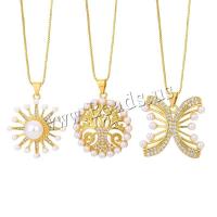 Cubic Zircon Micro Pave Brass Necklace with Plastic Pearl plated & micro pave cubic zirconia & for woman gold Sold By PC