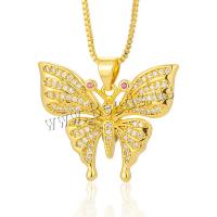 Cubic Zircon Micro Pave Brass Necklace, with 2lnch extender chain, real gold plated, micro pave cubic zirconia & for woman, gold, 26x22mm, Length:Approx 17.3 Inch, Sold By PC