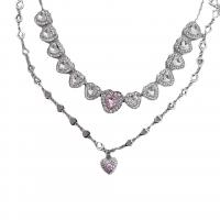 Zinc Alloy smykker halskæde, Heart, forgyldt, forskellige stilarter for valg & Micro Pave cubic zirconia & Micro Pave rhinestone & for kvinde, sølv, Solgt af PC