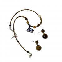 Parures de bijoux en alliage zinc, alliage de zinc, avec agate noire, fait à la main, styles différents pour le choix & pour femme, noir et brun, Vendu par PC