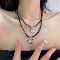 Tibetan Style Jewelry Necklace, with PU Leather Cord, Butterfly, plated, micro pave rhinestone & for woman & enamel, more colors for choice, Sold By PC