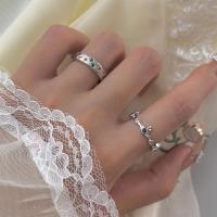 Zink Alloy Finger Ring, plated, olika stilar för val & Micro Pave rhinestone & för kvinna, silver, Säljs av PC