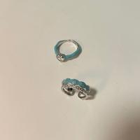 Zinc Alloy Finger Ring plated & micro pave rhinestone & for woman & epoxy gel & enamel sea blue Sold By PC