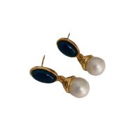 Zinc Alloy Drop Earrings with Gemstone & Plastic Pearl plated for woman Sold By Pair