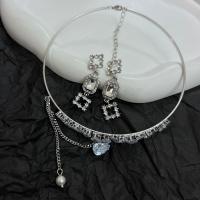 Tibetan Style Jewelry Sets, plated, different styles for choice & micro pave rhinestone & for woman, silver color, Sold By PC