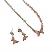 Zinc Alloy Jewelry Sets with Cats Eye & Plastic Pearl Butterfly plated & micro pave rhinestone & for woman & enamel pink Sold By PC