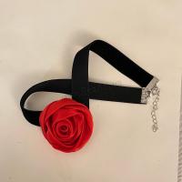 Fashion Choker Necklace Cloth with Zinc Alloy petals handmade for woman silver color Sold By PC