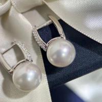 Boucles d'oreilles en perles d'eau douce, Edison-Pearl, avec Argent sterling 925, Rond, bijoux de mode & pavé de micro zircon & pour femme, blanc, 10-11mm, Vendu par paire
